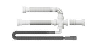 Imagen de Sifon extensible triple blanco con manguera salida maquina de lavar