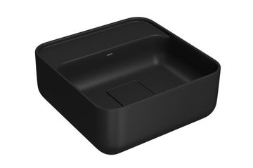 Imagen de Bacha cuadrada de apoyo 30cm negro mate con mesa DECA