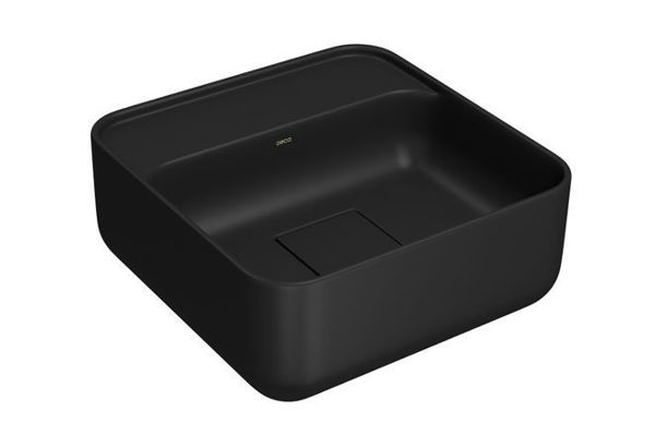 Imagen de Bacha cuadrada de apoyo 30cm negro mate con mesa DECA