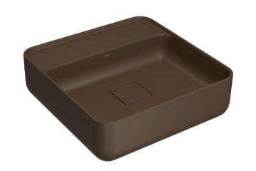 Imagen de Bacha cuadrada de apoyo 40cm marron mate con mesa DECA